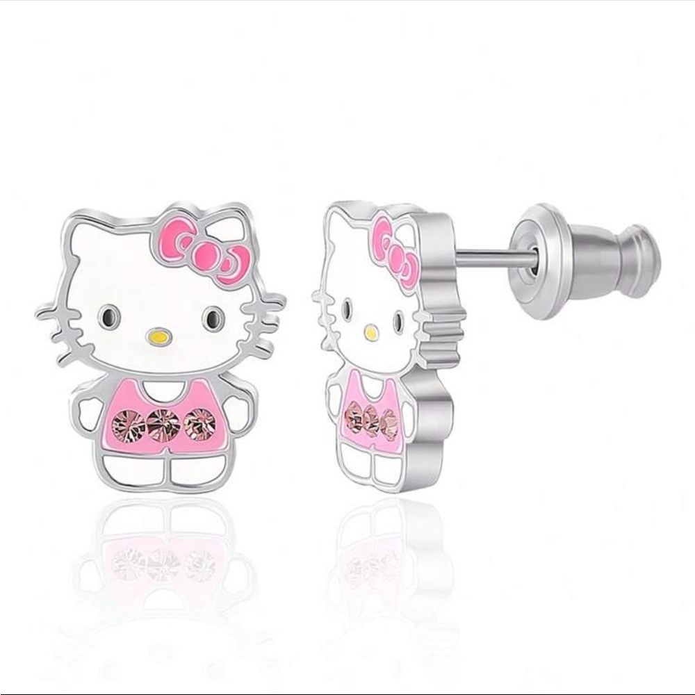 Hello Kitty Earrings,Hello Kitty Pink Diamond Inlaid Studs, Cat Earrings
